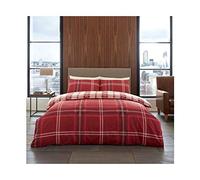 Lions Checked Bedding Set, Bardsley Check Red Single Bed Duvet Cover with Pillowcase, 2 Piece Color Quilt Covers Reversible Poly-Cotton Easy Care, 137x200cm