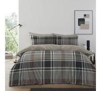 Lions Checked King Size Duvet Cover Set - 100% Polyester - Reversible Bedding Bed with Matching Pillowcase, Easy Care Stylish Printed Quit Covers, Grey Charcoal, 230x220cm