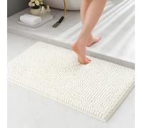 Lions Chenille Bath Mat - 50x80 cm - Extra Soft Non Slip Bathroom Mat, Super Absorbent Fluffy Absorbent Bathmat for Bathroom Floor, Machine Wahsable, Quick Dry Rug Foot Mats, White