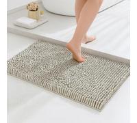 Lions Chenille Bath Mat - 50x80 cm - Extra Soft Non Slip Bathroom Mat, Super Absorbent Fluffy Absorbent Bathmat for Bathroom Floor, Machine Wahsable, Quick Dry Rug Foot Mats, Grey