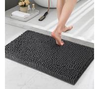 Lions Chenille Bath Mat - 50x80 cm - Extra Soft Non Slip Bathroom Mat, Super Absorbent Fluffy Absorbent Bathmat for Bathroom Floor, Machine Wahsable, Quick Dry Rug Foot Mats, Charcoal