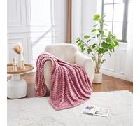 Lions Chunky Ribbed Throw Blanket - Faux Fur Thermal Warm & Cosy Fluffy Throws For Sofa Large Bed Couch, Double Size 150x200cm - Soft and Comfortable - Winter Berry
