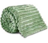 Lions Chunky Ribbed Throw Blanket - Faux Fur Thermal Warm & Cosy Fluffy Throws For Sofa Large Bed Couch, King Size 200x240cm - Soft and Comfortable - Green