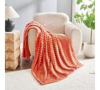 Lions Chunky Ribbed Throw Blanket - Faux Fur Thermal Warm & Cosy Fluffy Throws For Sofa Large Bed Couch, King Size 200x240cm - Soft and Comfortable - Rust