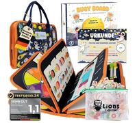 Lion's Collection Busy Board German with Travel Bag & Montessori Book - Quiet Book & Busy Book for Toddlers from 3 Years - Activity Board, Motor Skills Book & Learning Book - Travel Toy Car & Plane