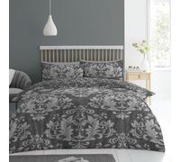 Lions Complete Bedding Set - 4 Pcs Charcoal White Floral Printed 1x Double Duvet Covers with 1x Fitted Sheets 2x Pillowcase Reversible Soft Quilt Covers Bed Girls