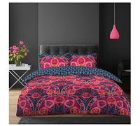 Lions Complete Bedding Set - 4 Pcs Red Floral Printed 1x Double Duvet Covers with 1x Fitted Sheets 2x Pillowcase Reversible Soft Poly Cotton Quilt Covers Bed Girls Women