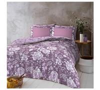 Lions Complete Bedding Set - 4 Pcs Red Floral Printed 1x Double Duvet Covers with 1x Fitted Sheets 2x Pillowcase Reversible Soft Poly Cotton Quilt Covers Bed Girls Women