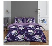 Lions Complete Bedding Set - Flower Printed Duvets Cover with Matching Pillowcase, Ultra Soft Reversible Poly Cotton Quilt Covers for Girls Women, Single Double King (Aubergine, King)