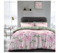 Lions Complete Bedding Set - Flower Printed Duvets Cover with Matching Pillowcase, Ultra Soft Reversible Poly Cotton Quilt Covers for Girls Women, Single Double King (Pink/Green, King)