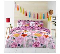 Lions Complete Bedding Set - Flower Printed Duvets Cover with Matching Pillowcase, Ultra Soft Reversible Poly Cotton Quilt Covers for Girls Women, Single Double King (Pink Floral, Double)