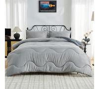 Lions Coverless Duvet Double - 200x200cm - 10.5 Tog Reversible Two Color Comforter - Waves Design, Soft Microfibre Warm Bed Quilt Bedding for All Seasons, Machine Washable, Grey Charcoal
