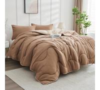 Lions Coverless Duvet Double - 200x200cm - 10.5 Tog Reversible Two Color Comforter - Waves Design, Soft Microfibre Warm Bed Quilt Bedding for All Seasons, Machine Washable, Natural