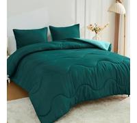 Lions Coverless Duvet Double - 200x200cm - 10.5 Tog Reversible Two Color Comforter - Waves Design, Soft Microfibre Warm Bed Quilt Bedding for All Seasons, Machine Washable, Dark Green
