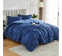Lions Coverless Duvet King Size - 230x220cm - 10.5 Tog Reversible Two Color Comforter - Waves Design, Soft Microfibre Warm Bed Quilt Bedding for All Seasons, Machine Washable, Navy Blue