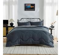 Lions Coverless Duvet King Size - 230x220cm - 10.5 Tog Reversible Two Color Comforter - Waves Design, Soft Microfibre Warm Bed Quilt Bedding for All Seasons, Machine Washable, Charcoal