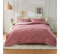 Lions Coverless Duvet Single - 135 x 200cm - 10.5 Tog Reversible Two Color Comforter - Waves Design, Soft Microfibre Warm Bed Quilt Bedding for All Seasons, Machine Washable, Pink/Dark Pink