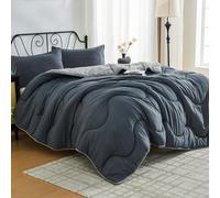 Lions Coverless Duvet Single - 135 x 200cm - 10.5 Tog Reversible Two Color Comforter - Waves Design, Soft Microfibre Warm Bed Quilt Bedding for All Seasons, Machine Washable, Charcoal