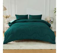 Lions Coverless Duvet Single - 135 x 200cm - 10.5 Tog Reversible Two Color Comforter - Waves Design, Soft Microfibre Warm Bed Quilt Bedding for All Seasons, Machine Washable, Dark Green