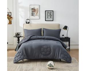 Lions Coverless Duvet Single Bed Size 10.5 Tog - 137x200cm - Football Construction Quilt, Soft Reversible Lightweight Comforter for Kids Boys Girls, Machine Washable, Charcoal