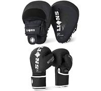 Lions Curved Focus Pads and Boxing Gloves Set MMA Kick Boxing Punch Bag Sparring Training Punching Coach Mitts (WHITE-BOTEGA, 6OZ)