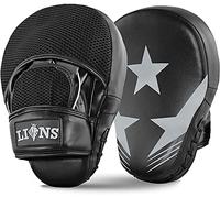Lions Curved Focus Pads Hook & Jabs Gloves Punch Bag Mitts Boxing MMA Kick Training (Max Star Grey)