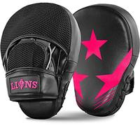 Lions Curved Focus Pads Hook & Jabs Gloves Punch Bag Mitts Boxing MMA Kick Training (Max Star Pink)