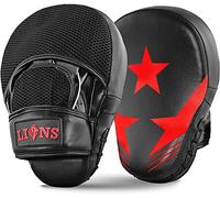 Lions Curved Focus Pads Hook & Jabs Gloves Punch Bag Mitts Boxing MMA Kick Training (Max Star Red)
