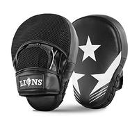 Lions Curved Focus Pads Hook & Jabs Gloves Punch Bag Mitts Boxing MMA Kick Training (Max Star White)