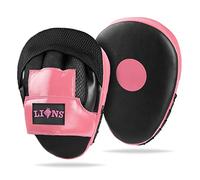 Lions Curved Focus Pads Hook & Jabs Gloves Punch Bag Mitts Boxing MMA Kick Training (Mesh Pink)