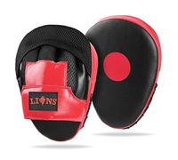 Lions Curved Focus Pads Hook & Jabs Gloves Punch Bag Mitts Boxing MMA Kick Training (Mesh Red)
