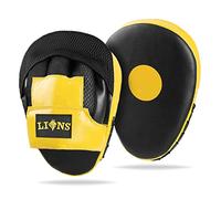 Lions Curved Focus Pads Hook & Jabs Gloves Punch Bag Mitts Boxing MMA Kick Training (Mesh Yellow)