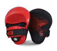 Lions Curved Focus Pads Hook & Jabs Gloves Punch Bag Mitts Boxing MMA Kick Training (Slayer Red)