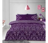 Lions Damask Bedding - Purple King Size Duvet Covers Set with Matching Pillowcase, Poly Cotton Reversible Quilt Cover Bed Sets, Easy Care, 230x220cm