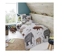 Lions Dinosaur Bedding Bed Duvet Cover Set with Pillowcase, Reversible Boys Quilt Covers (Wolly Mammoth, Single)