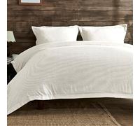 Lions Double Bed Bedding Set - Seersucker Duvet Cover with Matching Pillowcase, Soft 100% Polyester Microfibre Quilt Covers, 3 Piece Bed Sets, White, 200x200cm