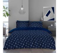 Lions Double Bed Bedding Sets - 100% Polyester Reversible Printed Pattern Quilt Duvet Cover with Pillowcase, Soft Geometric Shapes Pattern, Bed Linen, Navy Blue