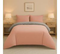 Lions Double Bedding Duvet Set, 3 Piece Ultra Soft Reversible Quilt Cover with Pillowcase, Microfiber Premium Quality, Plain Dye Bed Linen Sets, 200x200cm, Blush Pink Grey