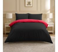 Lions Double Bedding Duvet Set, 3 Piece Ultra Soft Reversible Quilt Cover with Pillowcase, Microfiber Premium Quality, Plain Dye Bed Linen Sets, 200x200cm, Red Black