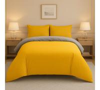 Lions Double Bedding Duvet Set, 3 Piece Ultra Soft Reversible Quilt Cover with Pillowcase, Microfiber Premium Quality, Plain Dye Bed Linen Sets, 200x200cm, Ochre Grey