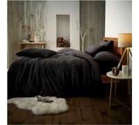 Lions Double Teddy Bear Duvet Cover Set - 3 Piece Warm Bedding Set Soft Thermal Fleece Cosy Winter Quilt Bed Cover with Pillow Cases Black - (200cm x 200cm)