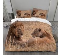 Lions Duvet Cover Wildlife Duvet Cover Sets 3D Printed Microfiber Bedding Comforter Cover Breathable Quilt Cover 150x200 cm with 2 Pillowcases 50x75 cm