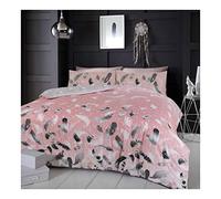 Lions Duvet Covers Double Bed - Pink Feathers Bedding with Matching Pillowcase, Ultra Soft Printed Quilt Covers, Poly Cotton, Machine Washable, 200x200cm