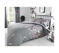 Lions Feathers Bedding Set - Reversible Grey Printed Double Size Duvet Quilt Cover with Pillowcase, Poly Cotton Bed Covers Soft Easy Care