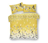 Lions Feathers Bedding Set - Reversible Yellow Printed King Size Duvet Quilt Cover with Pillowcase, Poly Cotton Bed Covers Soft Easy Care