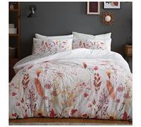 Lions Floral Bedding Set - 3 Piece Double Duvet Cover with Matching Pillowcase, Soft Flowers Printed Reversible Poly Cotton Quilt Covers, Double Bed, Multicolour 200x200cm