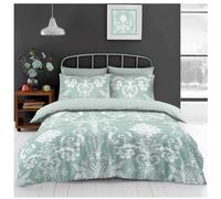 Lions Floral Bedding Set - 4 Piece Double Bed Size Duvet Cover with Pillowcase Fitted Sheet, Soft Poly Cotton Reversible Quilt Covers, Sage Green