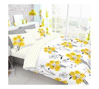 Lions Floral Bedding Set - King Size Duvet Cover with Matching Pillowcase, Ultra Soft 3 Piece Reversible Printed Quilt Covers, Poly Cotton, Yellow 230x220cm