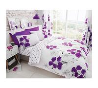 Lions Floral Bedding Set, Single Bed Duvet Cover Set with Pillowcase, Luxury Printed Reversible Soft Quilt Covers, Ultra Soft Polyester-Cotton, 135x200cm Aubergine
