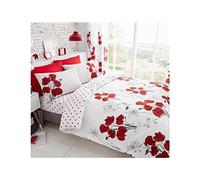 Lions Floral Bedding Set, Single Bed Duvet Cover Set with Pillowcase, Luxury Printed Reversible Soft Quilt Covers, Ultra Soft Polyester-Cotton, 135x200cm Red